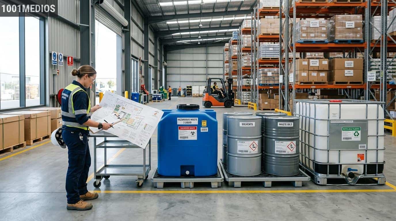 Responsable revisando un plan de gestión de residuos en una empresa